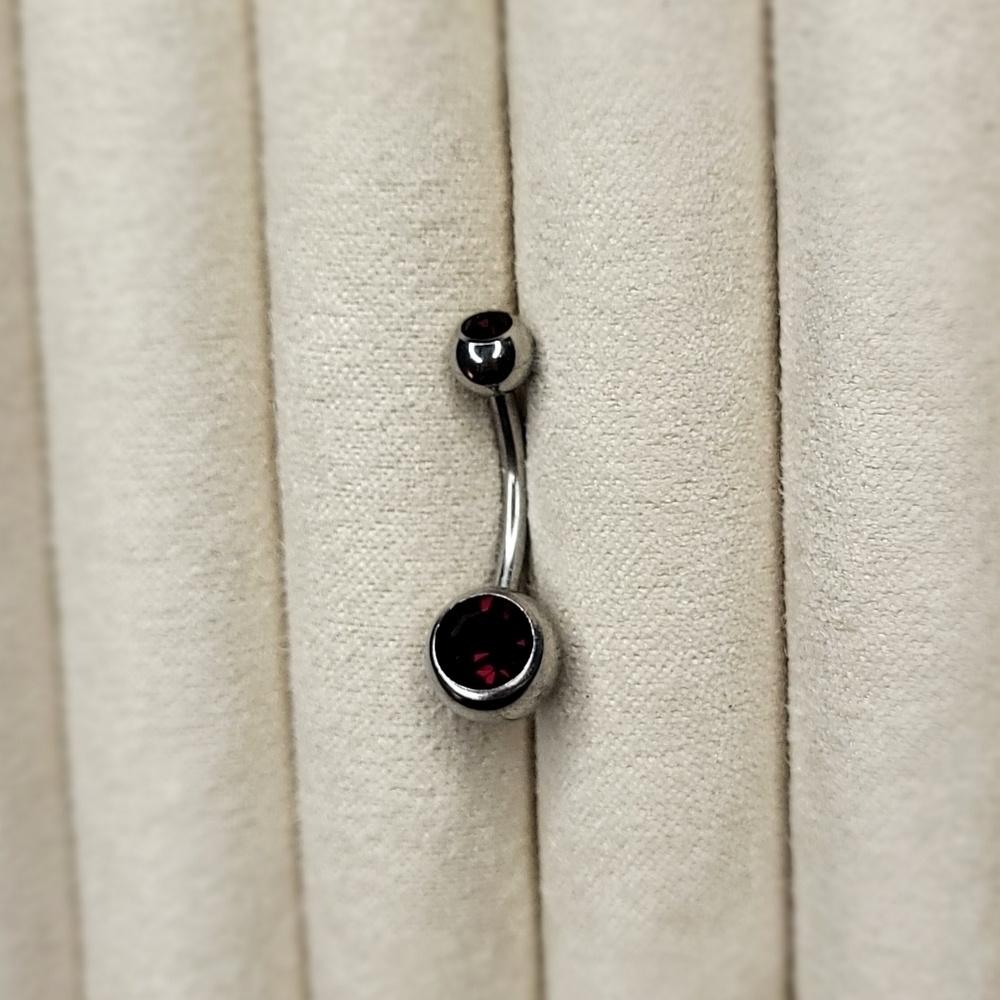 Garnet Red Double Gem Navel Curve 14 Gauge Piercing Jewelry - Picture 2 of 2
